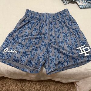 Inaka Power Athletic Shorts with Blue and Gray Pattern
